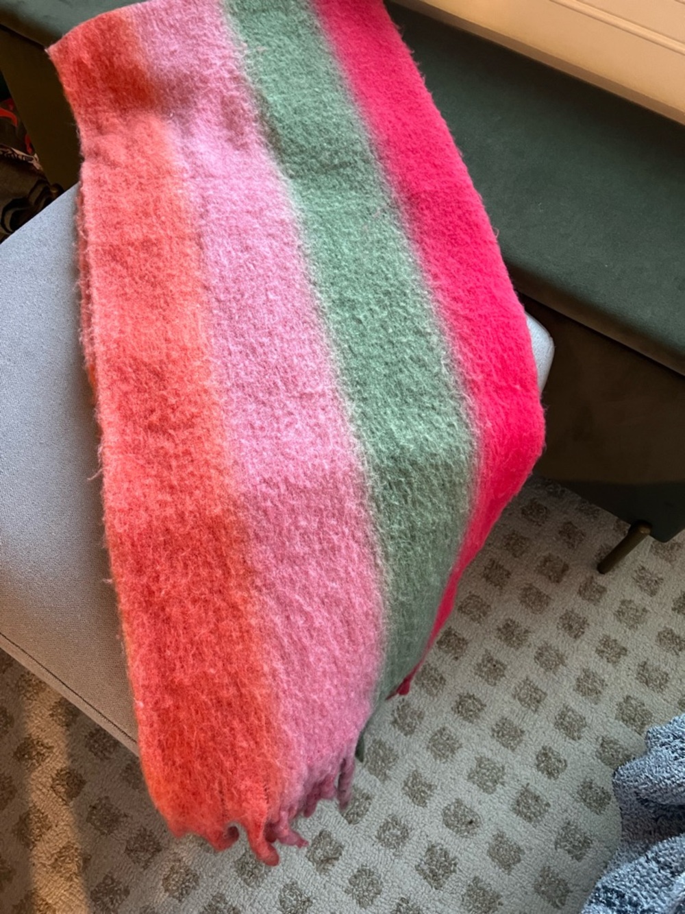 J.O.A. Striped Fuzzy Wrap in Pink, Coral, Mint & Hot Pink